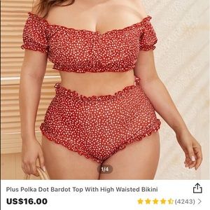 Red polka dot high waist bathing suit